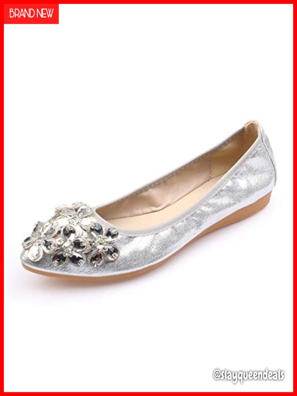 Foldable Ballet Flats Pointed Toe Rhinestone Slip On Flat Shoes